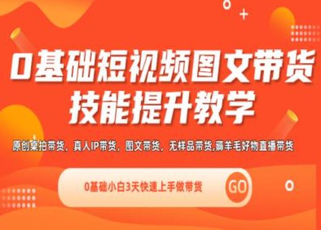 0基础短视频图文带货实操技能提升教学(直播课+视频课),0基础小白3天快速上手做带货-928网创
