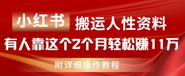 小红书搬运人性资料，有人靠这个2个月轻松赚11w，附教程【揭秘】-928网创