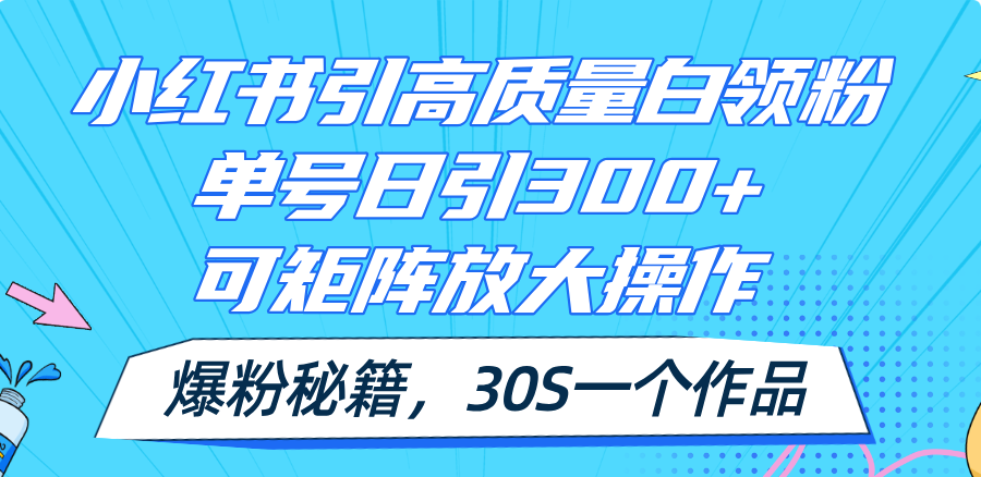 （11692期）小红书引高质量白领粉，单号日引300+，可放大操作，爆粉秘籍！30s一个作品-928网创