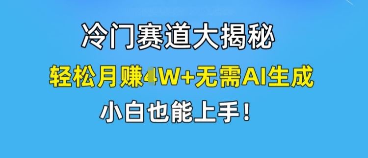 冷门赛道大揭秘，轻松月赚1W+无需AI生成，小白也能上手【揭秘】-928网创