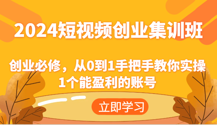 2024短视频创业集训班：创业必修，从0到1手把手教你实操1个能盈利的账号-928网创