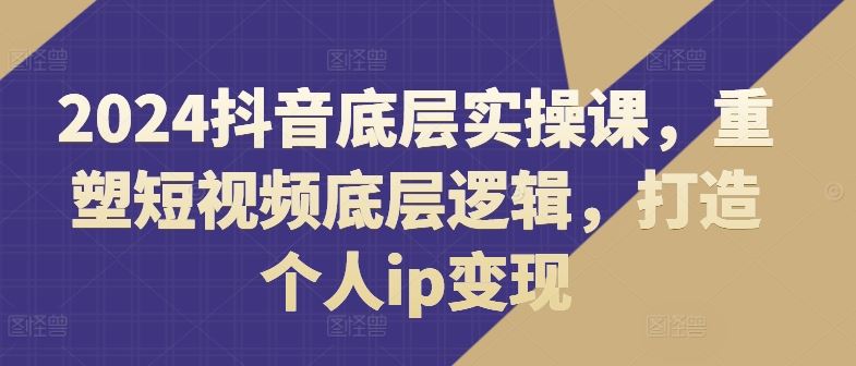 2024抖音底层实操课，​重塑短视频底层逻辑，打造个人ip变现-928网创