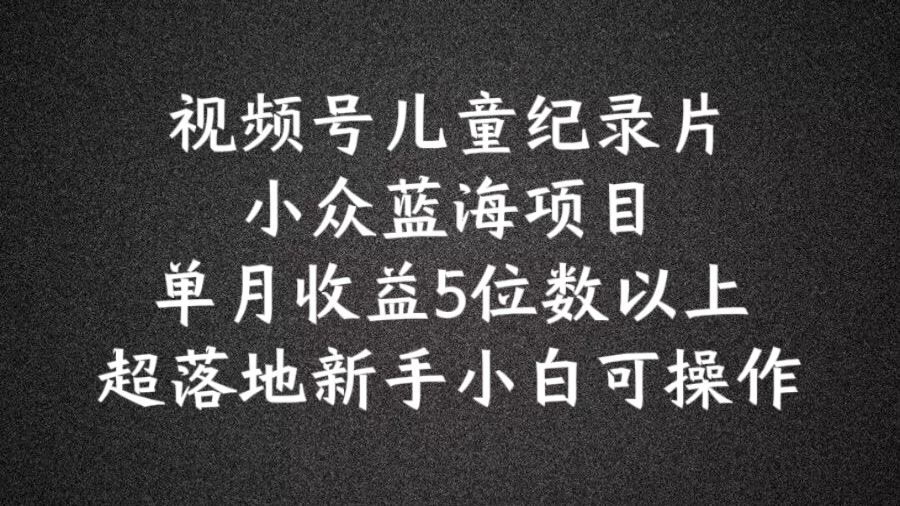 2024蓝海项目视频号儿童纪录片科普，单月收益5位数以上，新手小白可操作【揭秘】-928网创