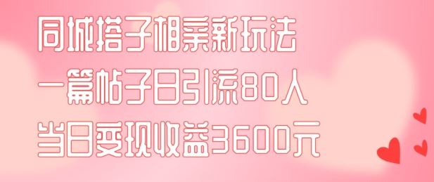 同城搭子相亲新玩法一篇帖子引流80人当日变现3600元(项目教程+实操教程)【揭秘】-928网创