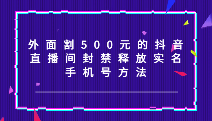外面割500元的抖音直播间封禁释放实名/手机号方法！-928网创