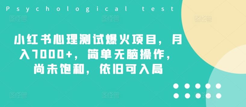 小红书心理测试爆火项目，月入7000+，简单无脑操作，尚未饱和，依旧可入局-928网创