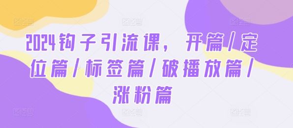 2024钩子引流课，开篇/定位篇/标签篇/破播放篇/涨粉篇-928网创