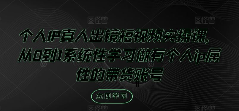 个人IP真人出镜短视频实操课，从0到1系统性学习做有个人ip属性的带货账号-928网创