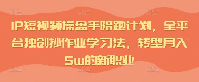 IP短视频操盘手陪跑计划，全平台独创抄作业学习法，转型月入5w的新职业-928网创
