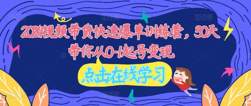 2024视频带货快速爆单训练营，30天带你从0-1起号变现-928网创