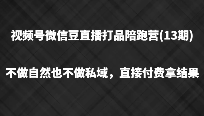 视频号微信豆直播打品陪跑(13期)，不做不自然流不做私域，直接付费拿结果-928网创