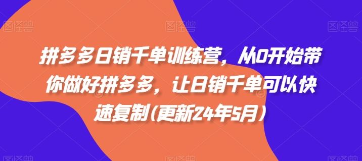 拼多多日销千单训练营，从0开始带你做好拼多多，让日销千单可以快速复制(更新24年8月)-928网创