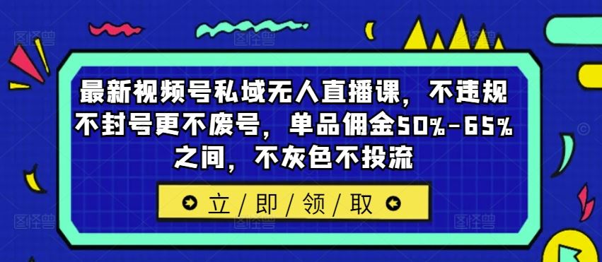 最新视频号私域无人直播课，不违规不封号更不废号，单品佣金50%-65%之间，不灰色不投流-928网创