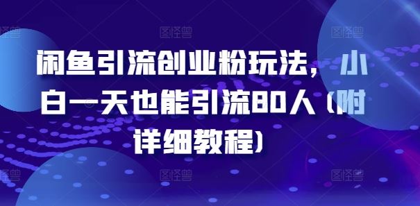 闲鱼引流创业粉玩法，小白一天也能引流80人(附详细教程)-928网创