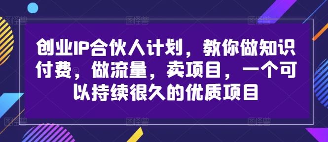 创业IP合伙人计划，教你做知识付费，做流量，卖项目，一个可以持续很久的优质项目-928网创