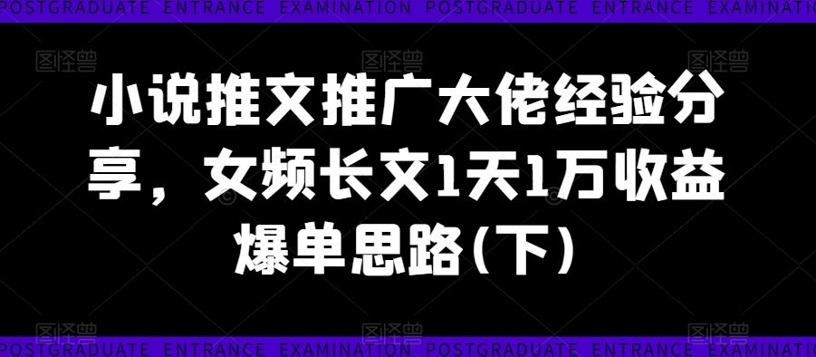 小说推文推广大佬经验分享，女频长文1天1万收益爆单思路(下)-928网创