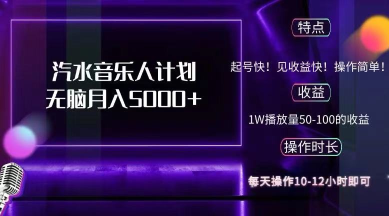 （12429期）抖音汽水音乐人计划无脑月入5000+-928网创
