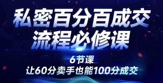 私密百分百成交流程线上训练营，绝对成交，让60分卖手也能100分成交-928网创