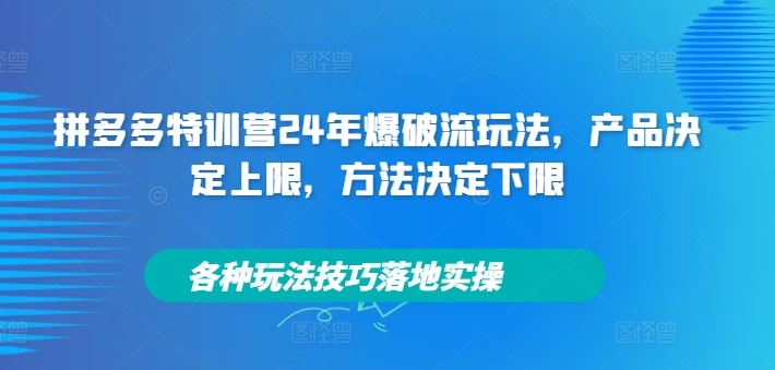 拼多多特训营24年爆破流玩法，产品决定上限，方法决定下限，各种玩法技巧落地实操-928网创