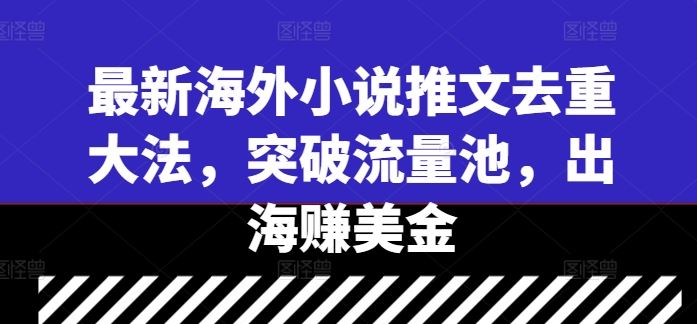 最新海外小说推文去重大法，突破流量池，出海赚美金-928网创