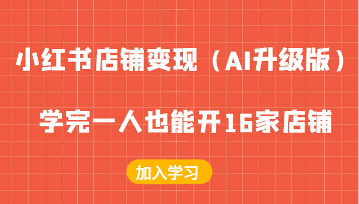 小红书店铺变现（AI升级版），学完一人也能开16家店铺-928网创