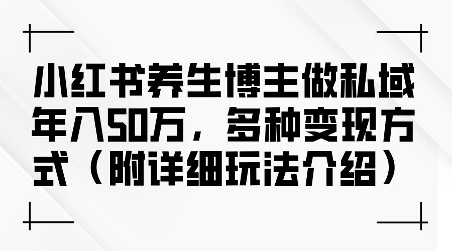 （12619期）小红书养生博主做私域年入50万，多种变现方式（附详细玩法介绍）-928网创
