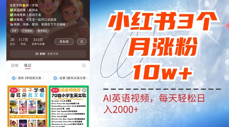 小红书三个月涨粉10W，AI英语视频0成本制作，每天轻松日入2000+-928网创