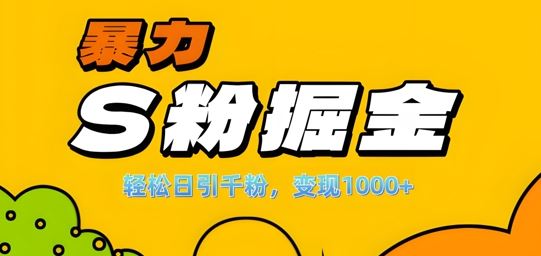 单人单机日引千粉，变现1k+，S粉流量掘金计划攻略【揭秘】-928网创