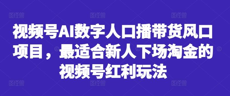 视频号AI数字人口播带货风口项目，最适合新人下场淘金的视频号红利玩法-928网创