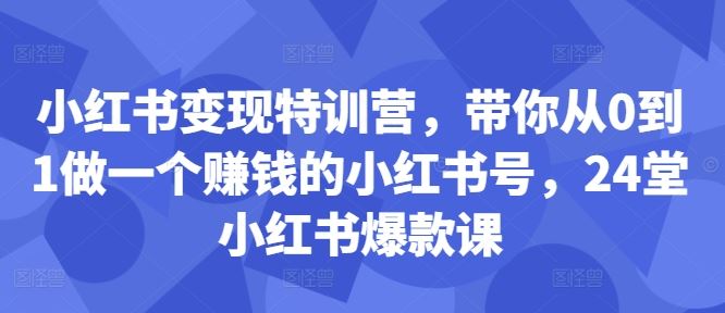 小红书变现特训营，带你从0到1做一个赚钱的小红书号，24堂小红书爆款课-928网创