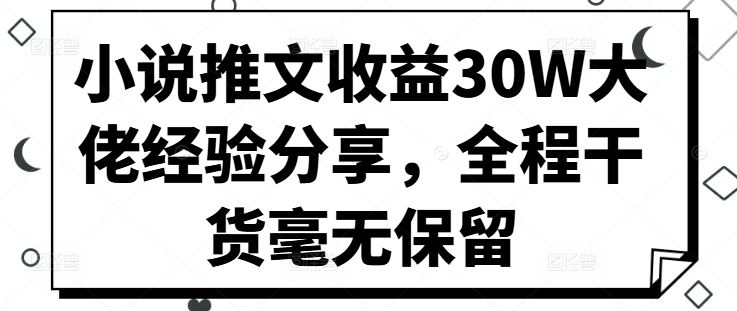 小说推文收益30W大佬经验分享，全程干货毫无保留-928网创