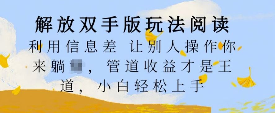 解放双手版玩法阅读，利用信息差让别人操作你来躺Z，管道收益才是王道，小白轻松上手【揭秘】-928网创