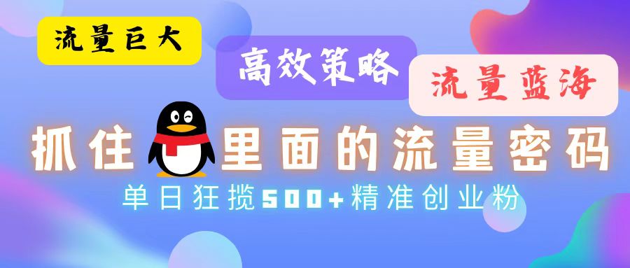 （13068期）流量蓝海，抓住QQ里面的流量密码！高效策略，单日狂揽500+精准创业粉-928网创