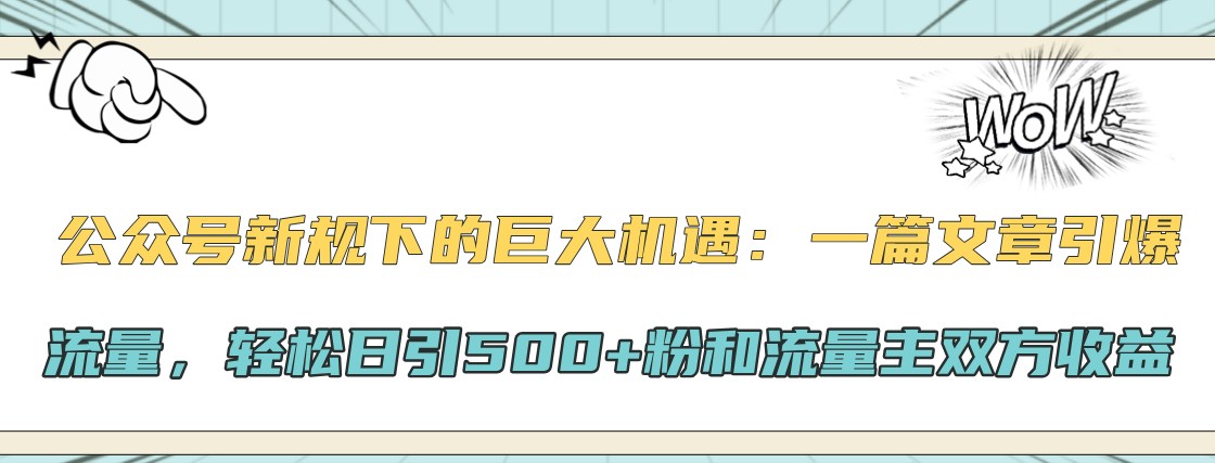 公众号新规下的巨大机遇：一篇文章引爆流量，轻松日引500+粉和流量主双方收益-928网创
