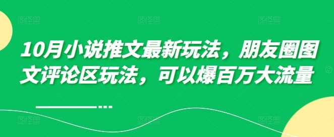 10月小说推文最新玩法，朋友圈图文评论区玩法，可以爆百万大流量-928网创