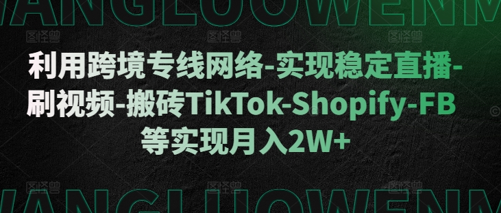 利用跨境专线网络-实现稳定直播-刷视频-搬砖TikTok-Shopify-FB等实现月入2W+【揭秘】-928网创