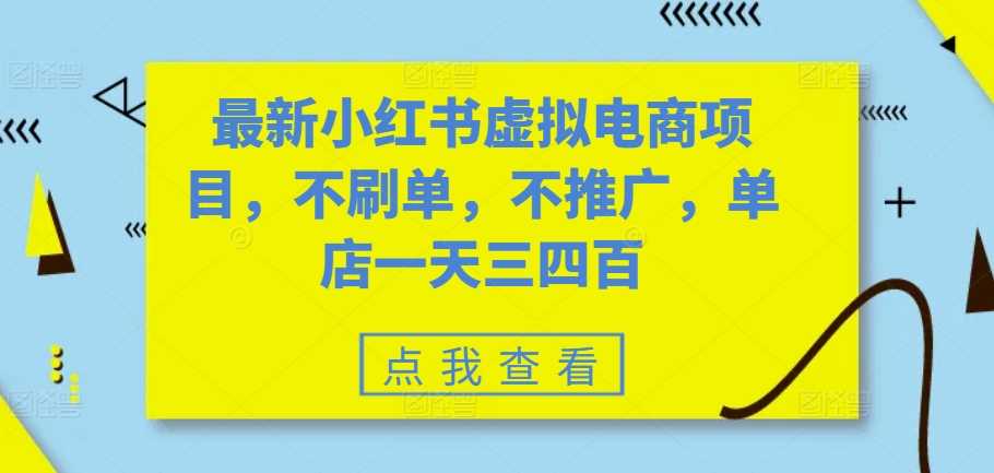 最新小红书虚拟电商项目，不刷单，不推广，单店一天三四百-928网创