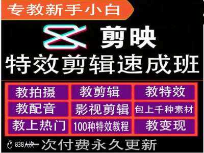 剪映特效教程和运营变现教程，特效剪辑速成班，专教新手小白-928网创