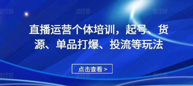 直播运营个体培训，起号、货源、单品打爆、投流等玩法-928网创