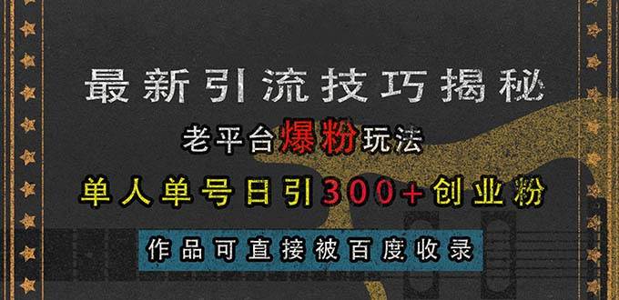 （13445期）最新引流技巧揭秘，老平台爆粉玩法，单人单号日引300+创业粉，作品可直…-928网创