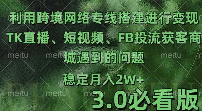 利用跨境电商网络及搭建TK直播、短视频、FB投流获客以及商城遇到的问题进行变现3.0必看版【揭秘】-928网创