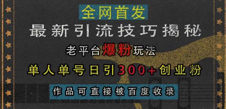 最新引流技巧揭秘，老平台爆粉玩法，单人单号日引300+创业粉，作品可直接被百度收录-928网创