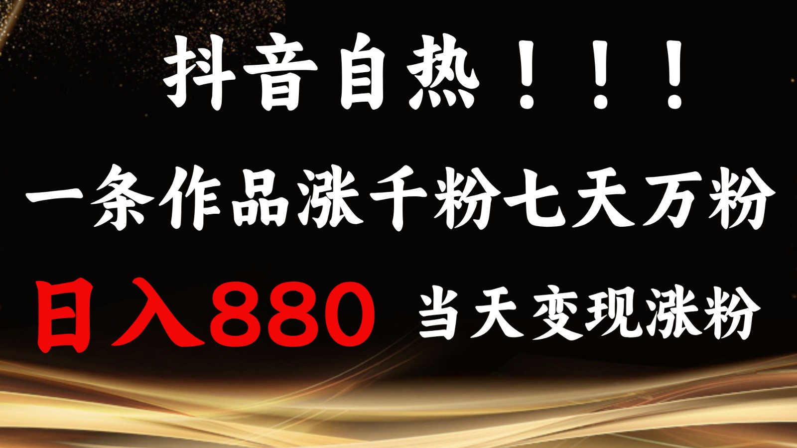 抖音小红书自热，一条作品1000粉，7天万粉，单日变现880收益-928网创