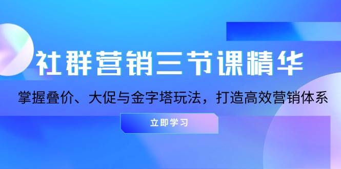 社群营销三节课精华：掌握叠价、大促与金字塔玩法，打造高效营销体系-928网创